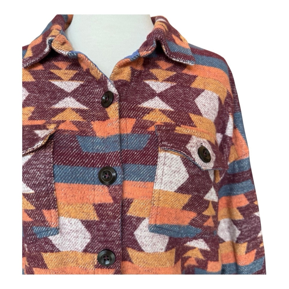 Rock & Roll Denim Shirt Jacket Southwest Aztec Geometric Button Top Womens Lg